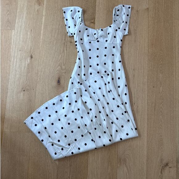 Petal and Pup Maxi Dress Short Sleeves Dots Elke Size XS Off White Black - Picture 3 of 6